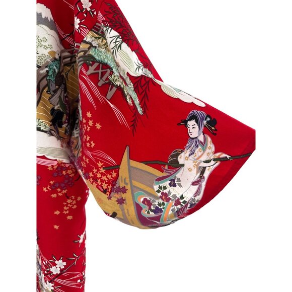 Japanese Geisha Kimono Robe Red Floral Geisha Print Belt missing - Picture 4 of 8